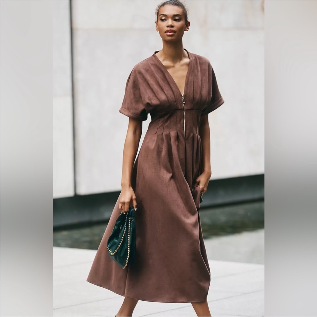 Anthropologie The Tobie Faux-Suede Shirt Dress By Exquise